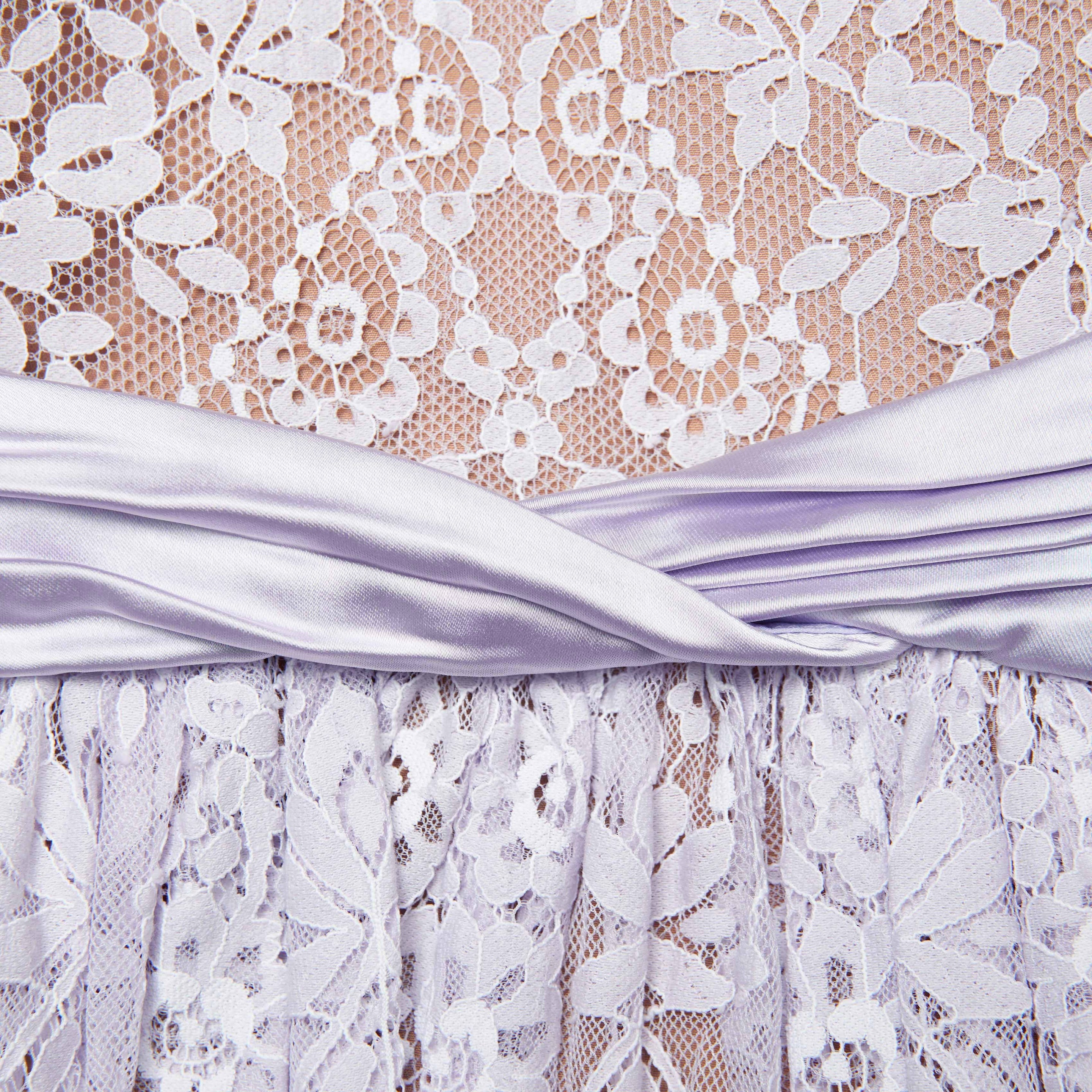 Lilac Lace Satin Mini Dress - 5