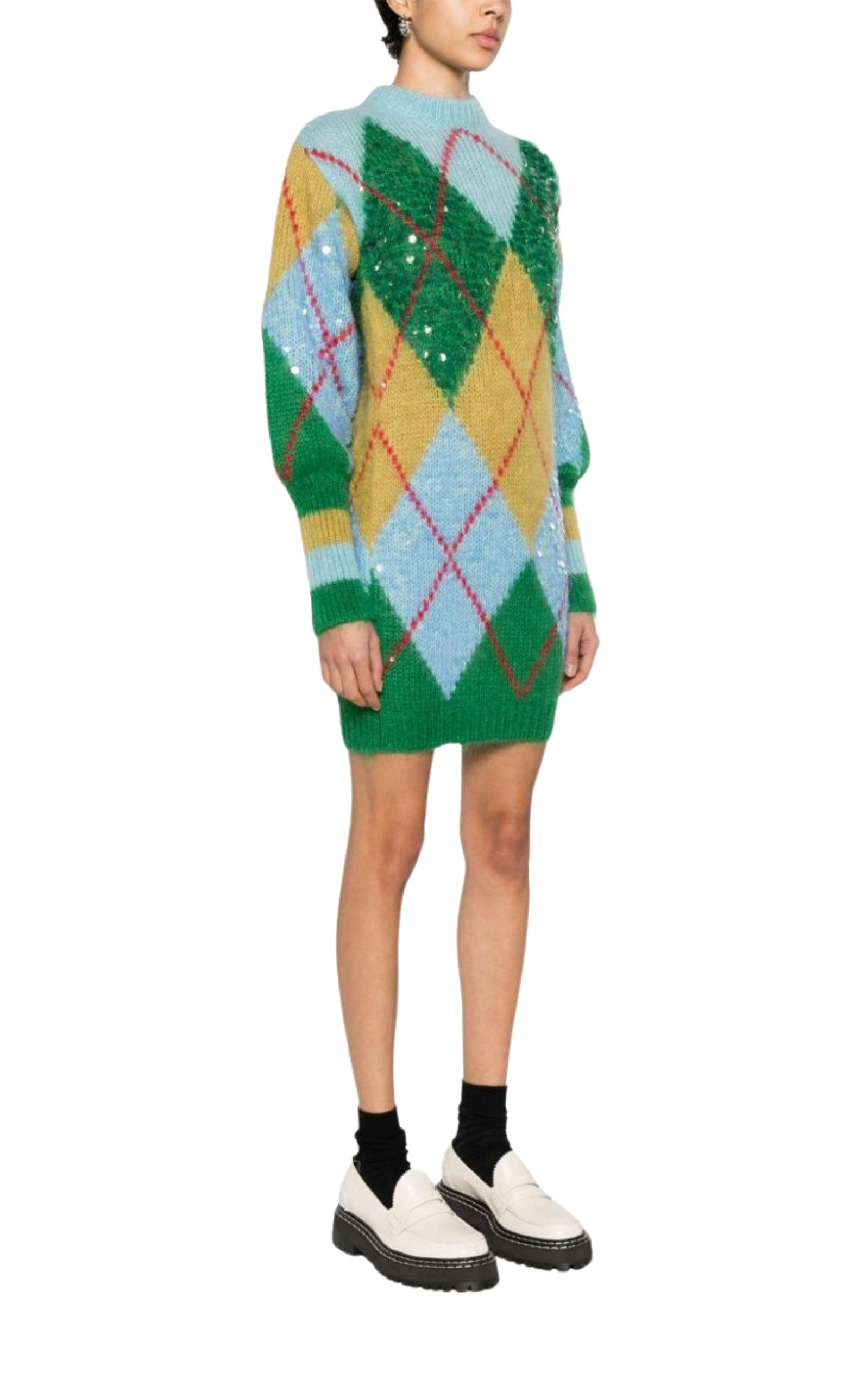 Sequinned Argyle Jumper Dress - 3