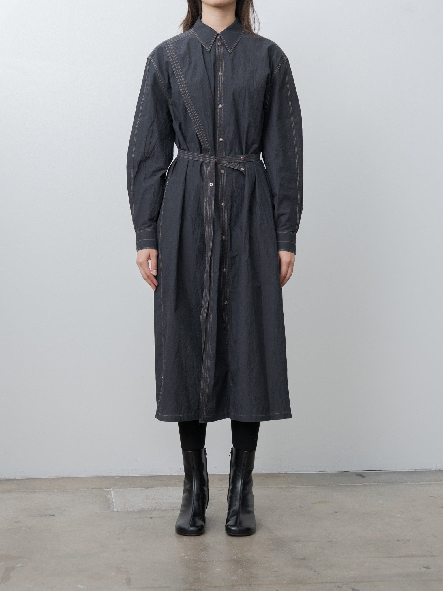 Asymmetrical Shirt Dress - Charcoal - 2