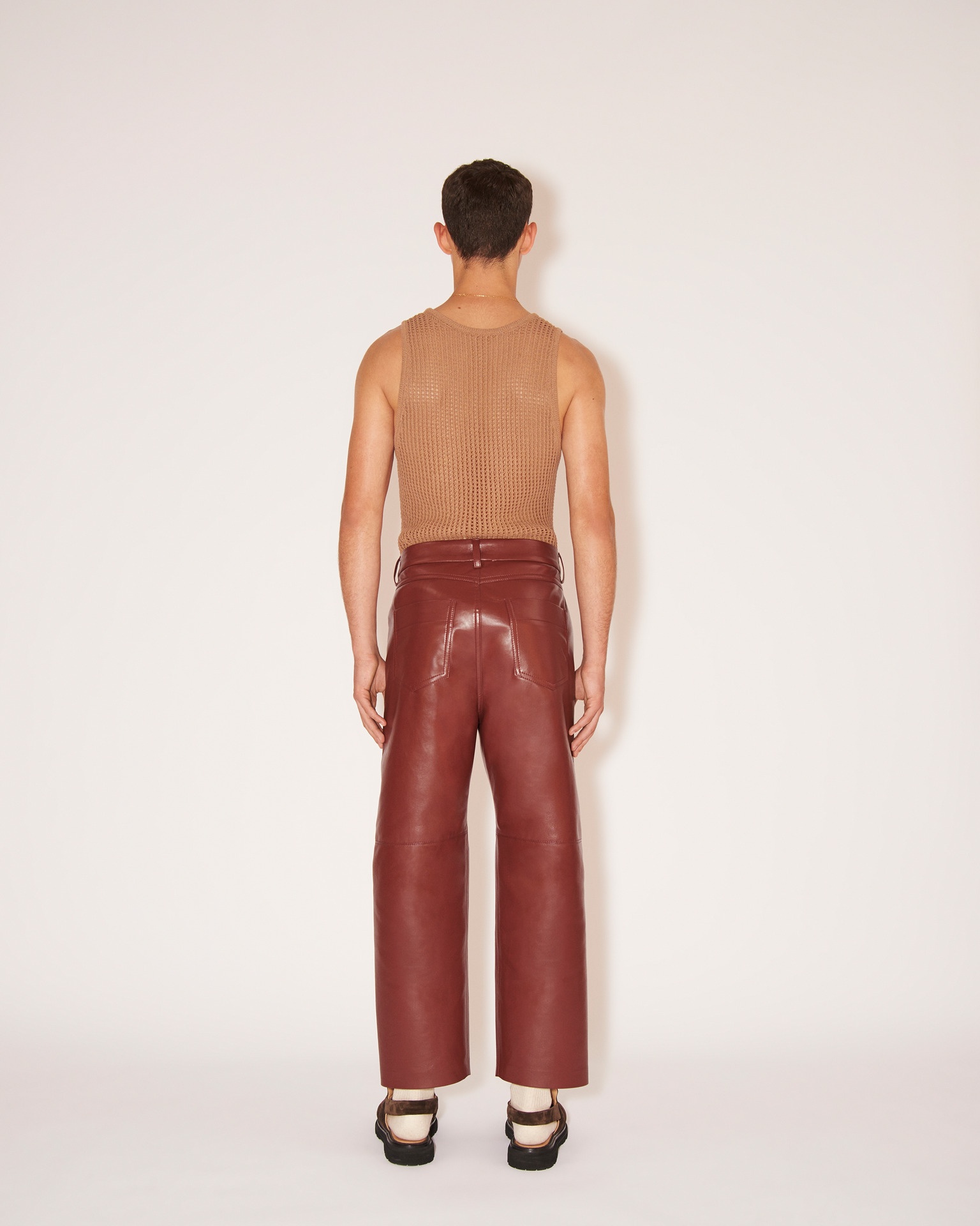 NOR - Regenerated leather relaxed straight-leg pants - Mahogany - 5