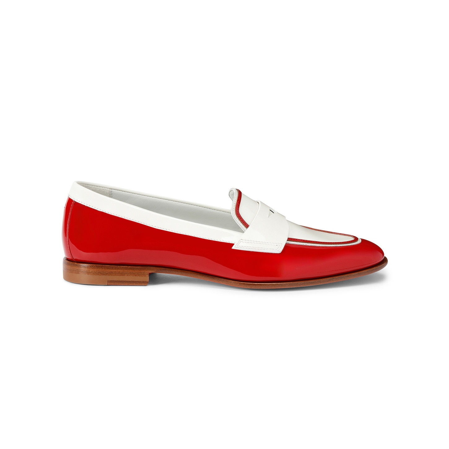 Women's red and white patent leather penny loafer - 1