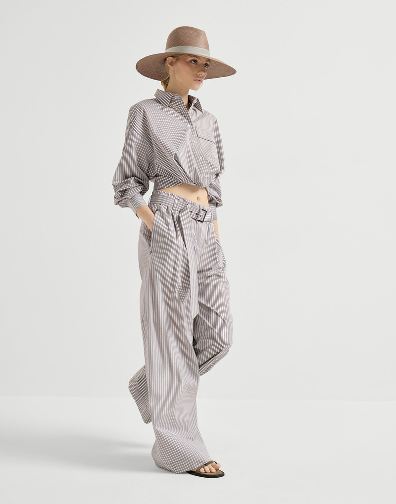 Striped cotton and silk poplin loose track trousers with monili 5