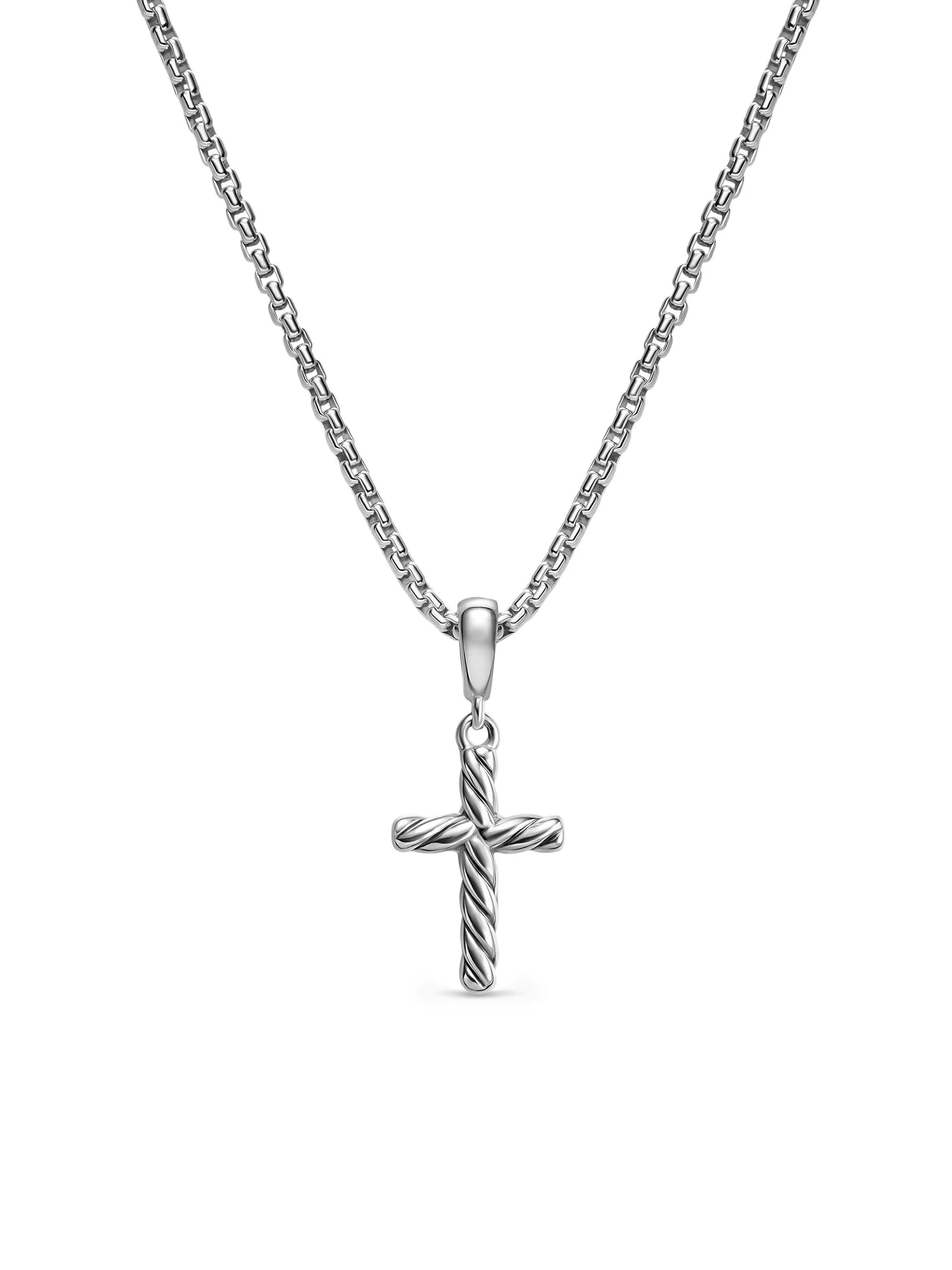 Women's Cable Cross Pendant Necklace in Sterling Silver, 17.5MM - Silver - 1