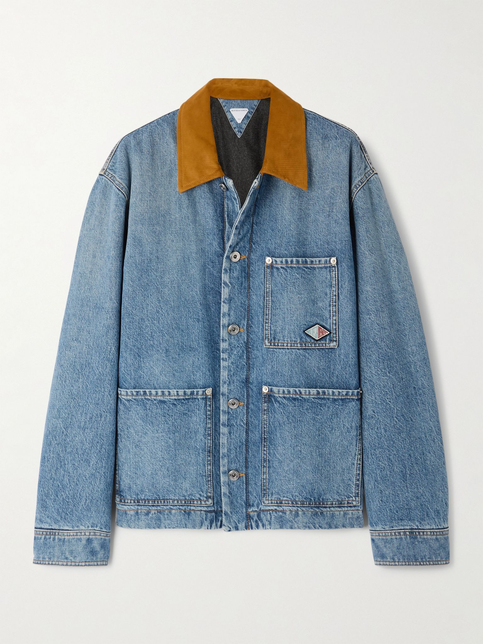 Appliquéd suede-trimmed denim jacket Mid denim - 1