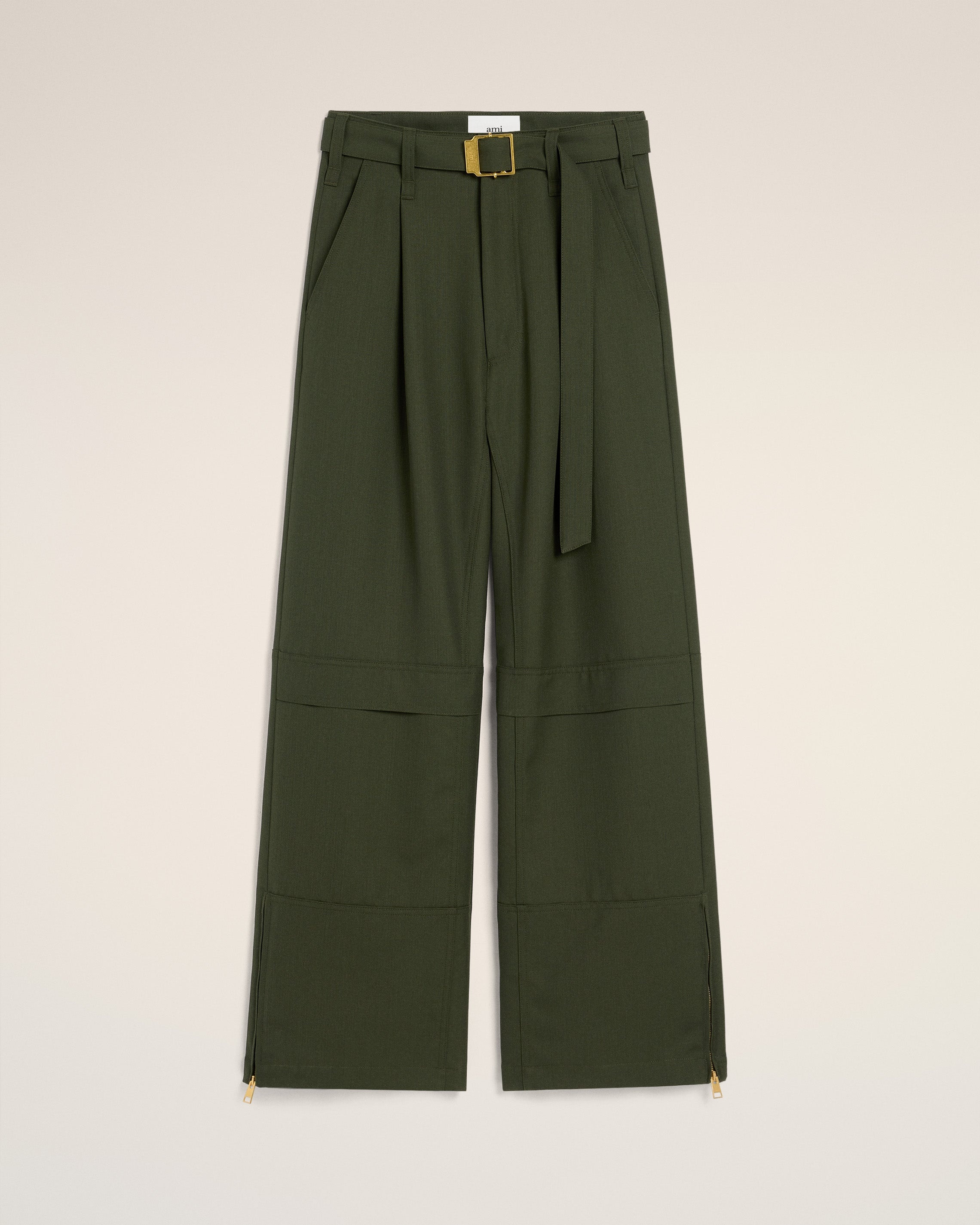 GREEN WOOL CARGO TROUSERS - 2