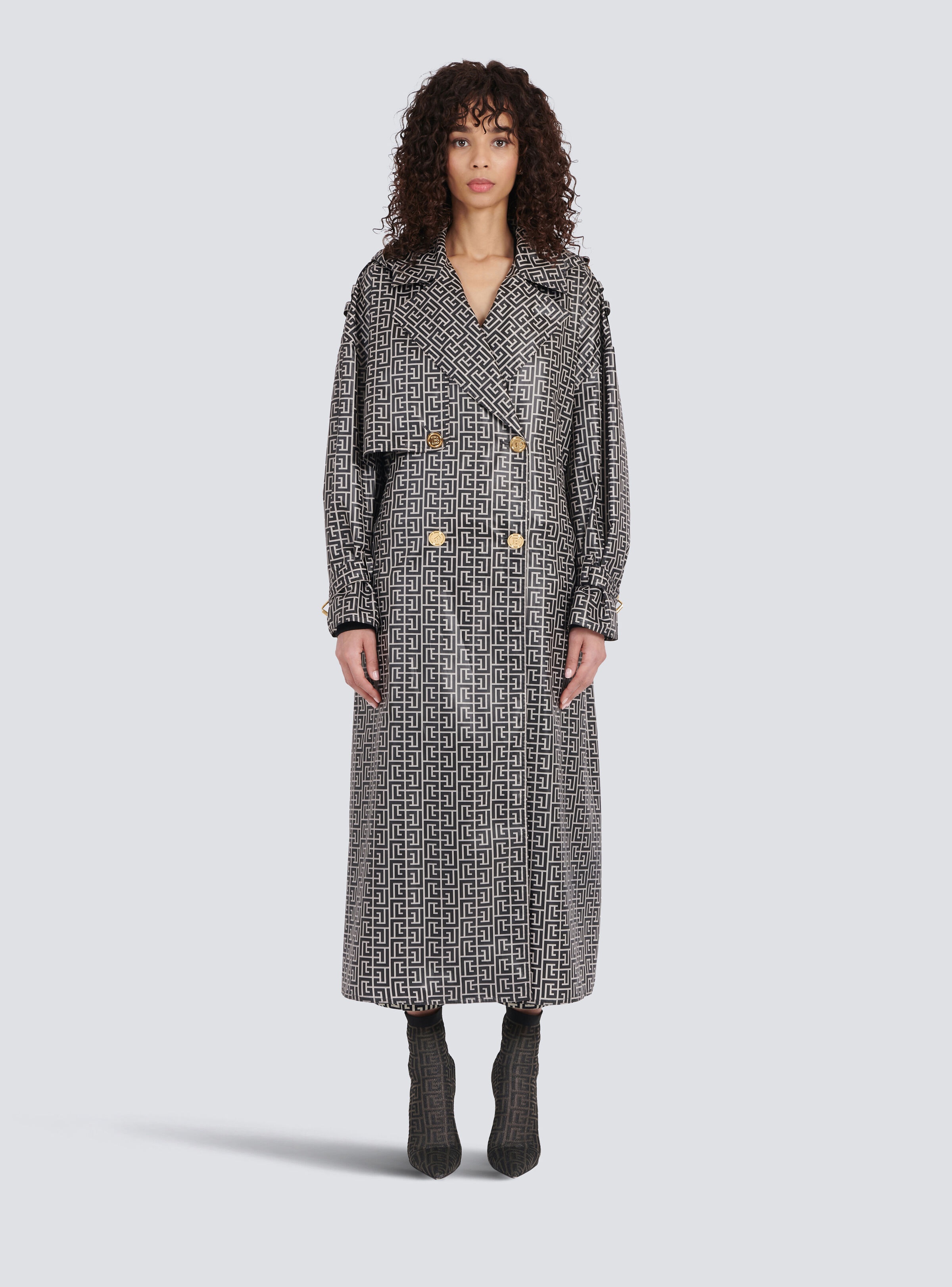 Balmain print monogram trench coat - 4