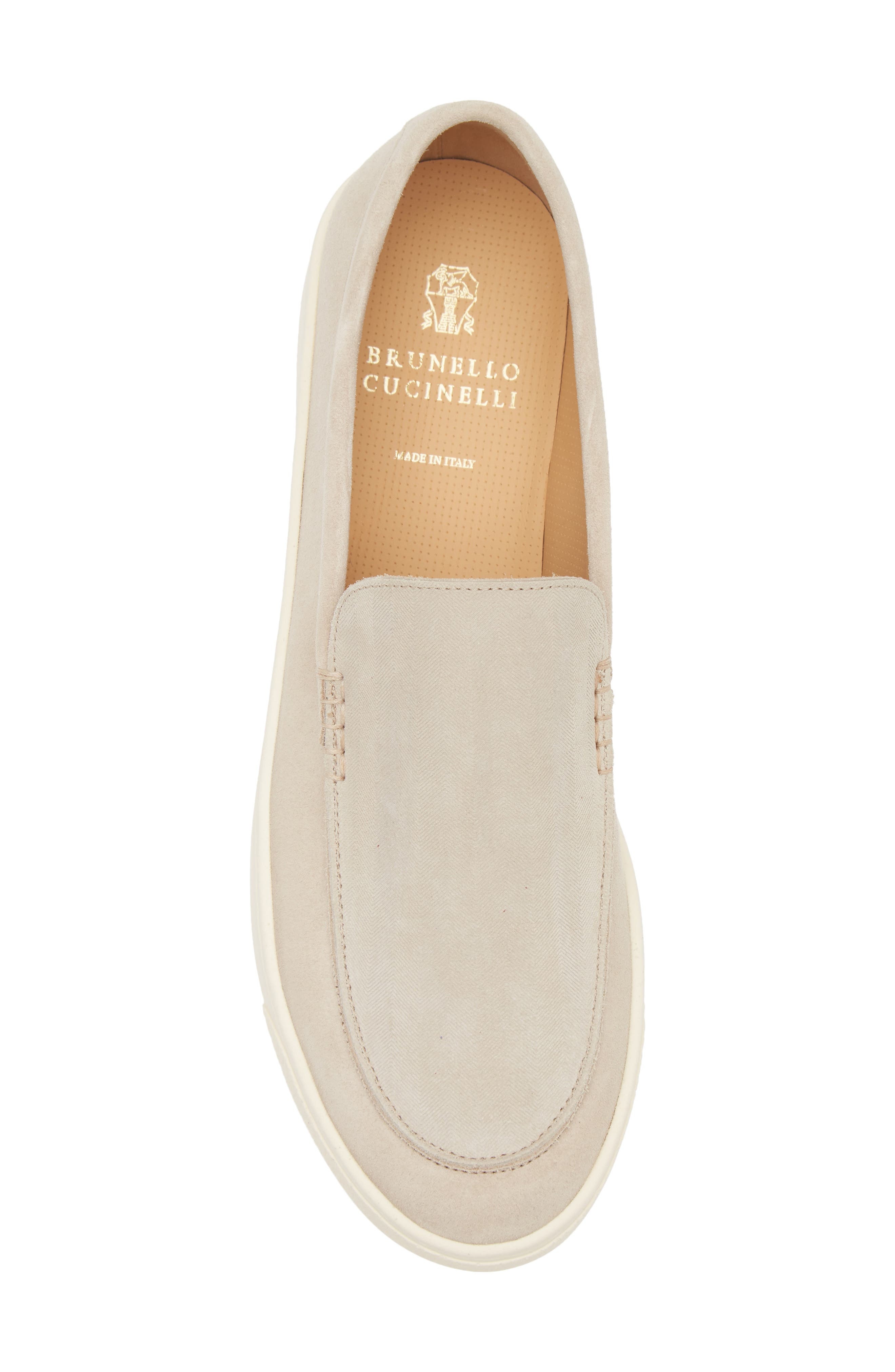 Brunello Cucinelli Chevron Embossed Suede Loafer in Beige at Nordstrom - 5