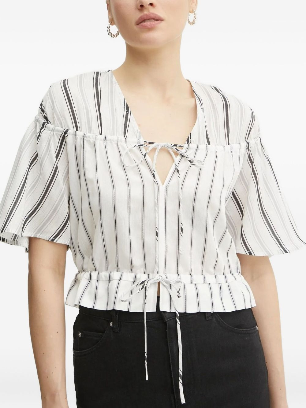 tie-neck striped top - 3