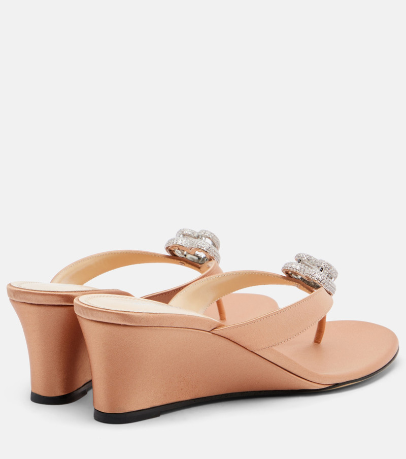 MACH & MACH Double Heart satin wedge thong sandals outlook