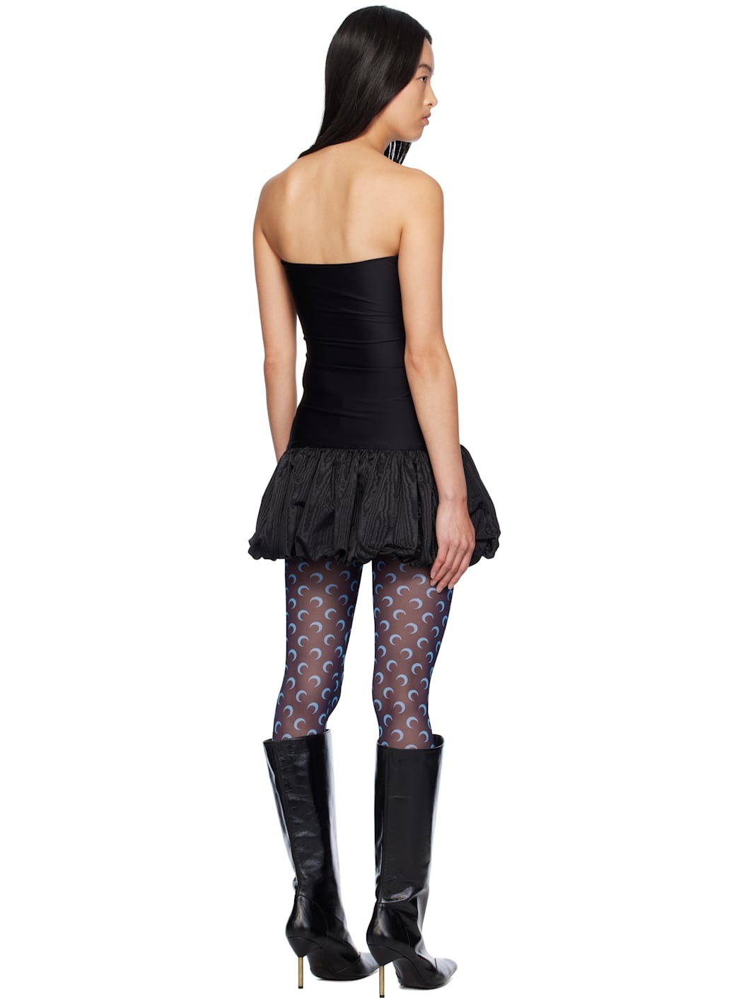 Black Recycled Moire Bubble Minidress - 3