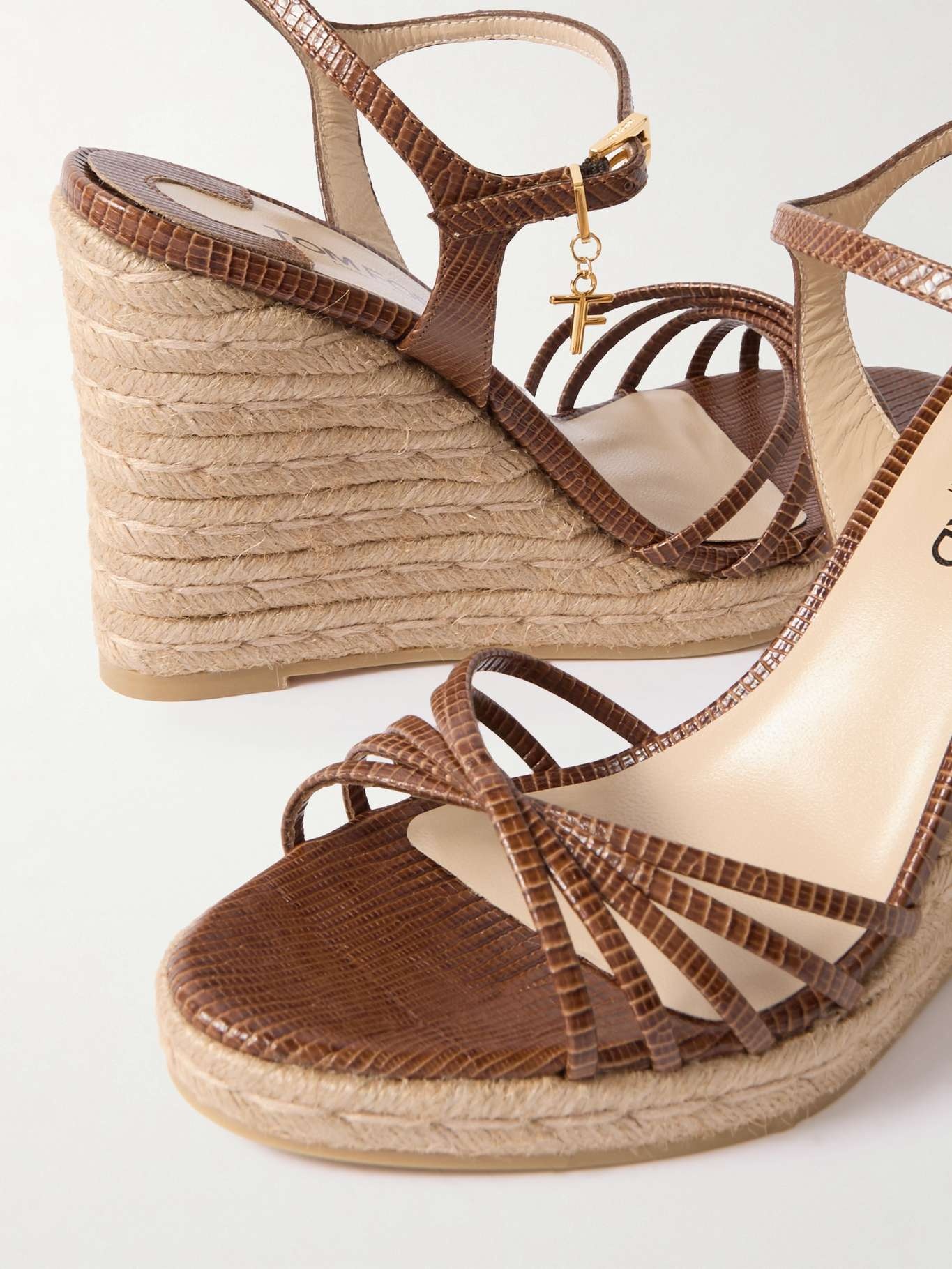 Cabana embellished lizard-effect leather espadrille wedge sandals - 4