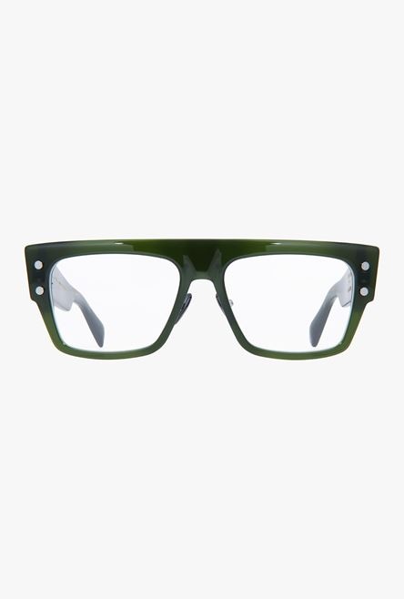 Dark green titanium oversized square B-III eyeglasses - 1