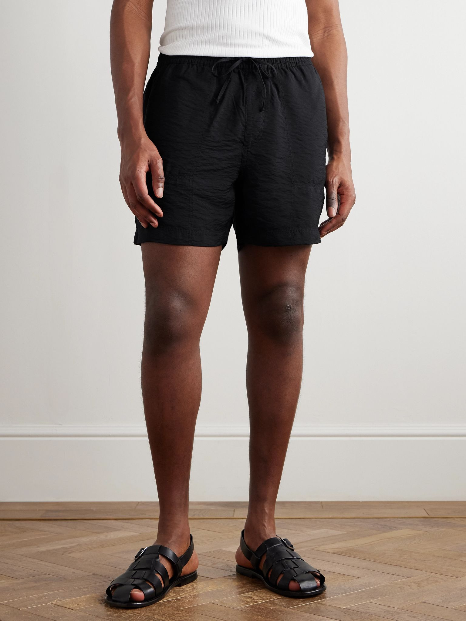 Ryder 5971 Straight-Leg Crinkled TENCEL™ Modal-Blend Drawstring Shorts Black - 3
