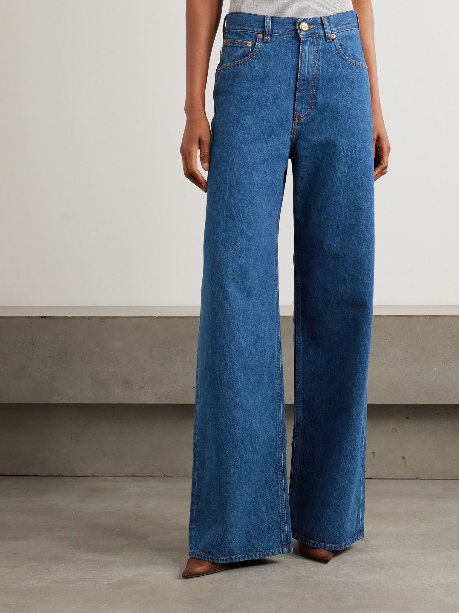 Nariida Java embroidered high-rise wide-leg jeans Mid denim - 3