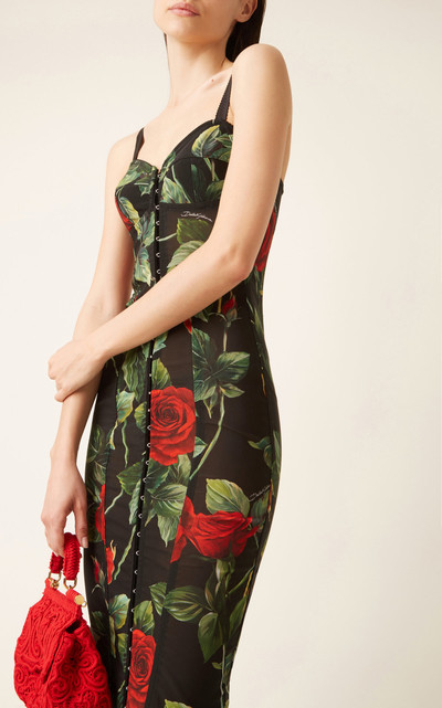 Dolce & Gabbana Rose-Print Tulle Corseted Midi Dress floral outlook