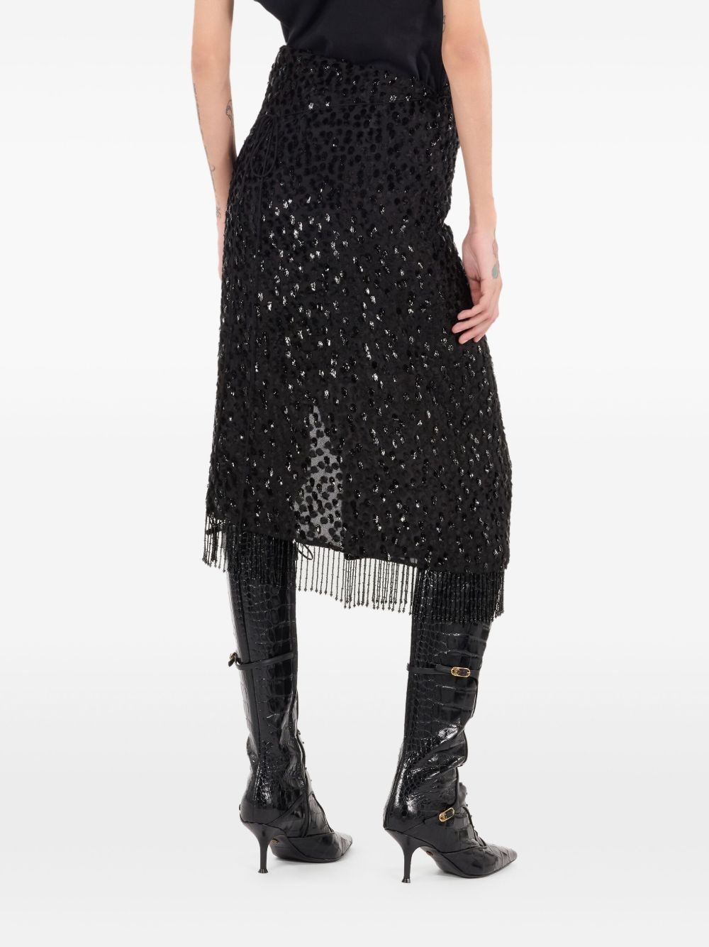 fringe-detail sequined skirt - 4
