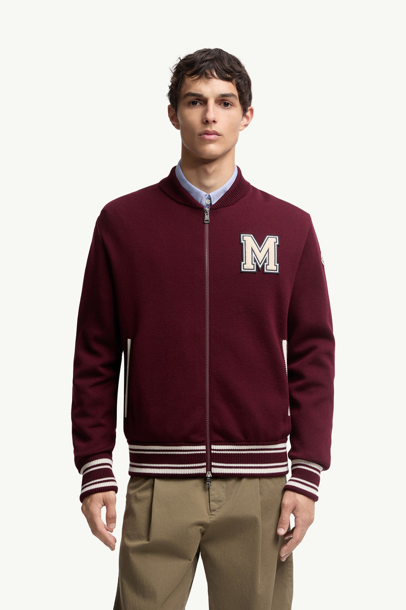 Embroidered Monogram Padded Zip-Up Wool Blend Cardigan 3