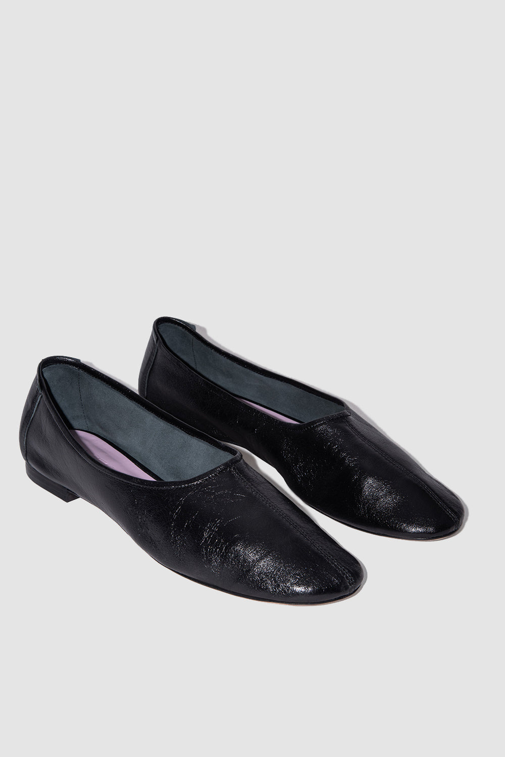 Prudence Black Creased Leather Ballet Flat - 2
