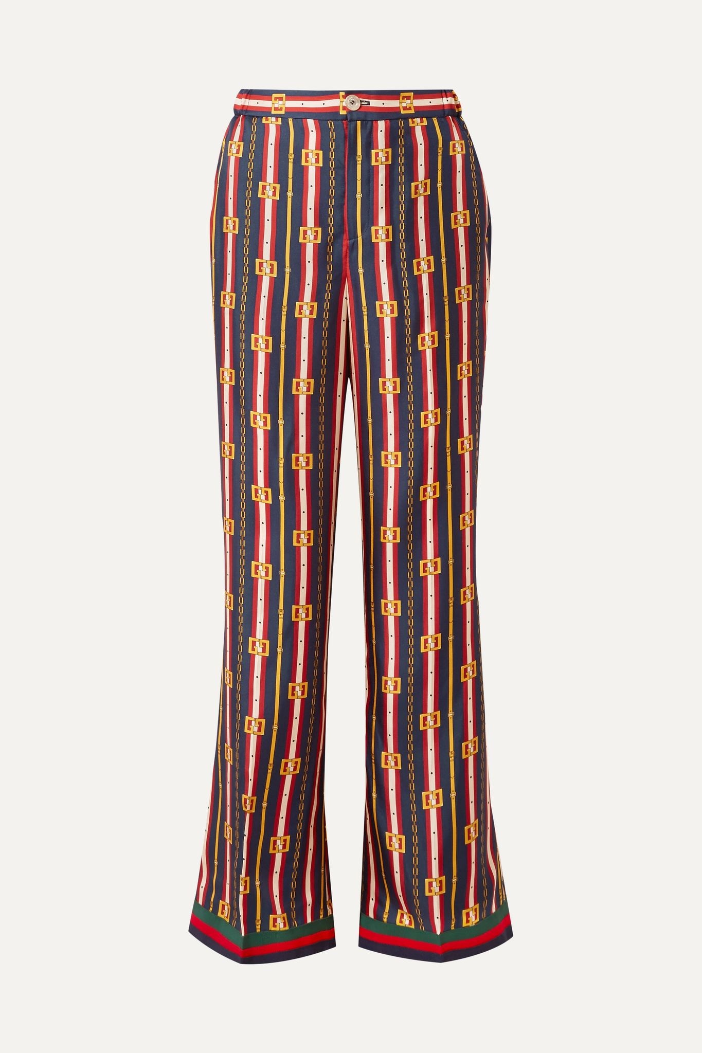 Printed silk-twill wide-leg pants - 1