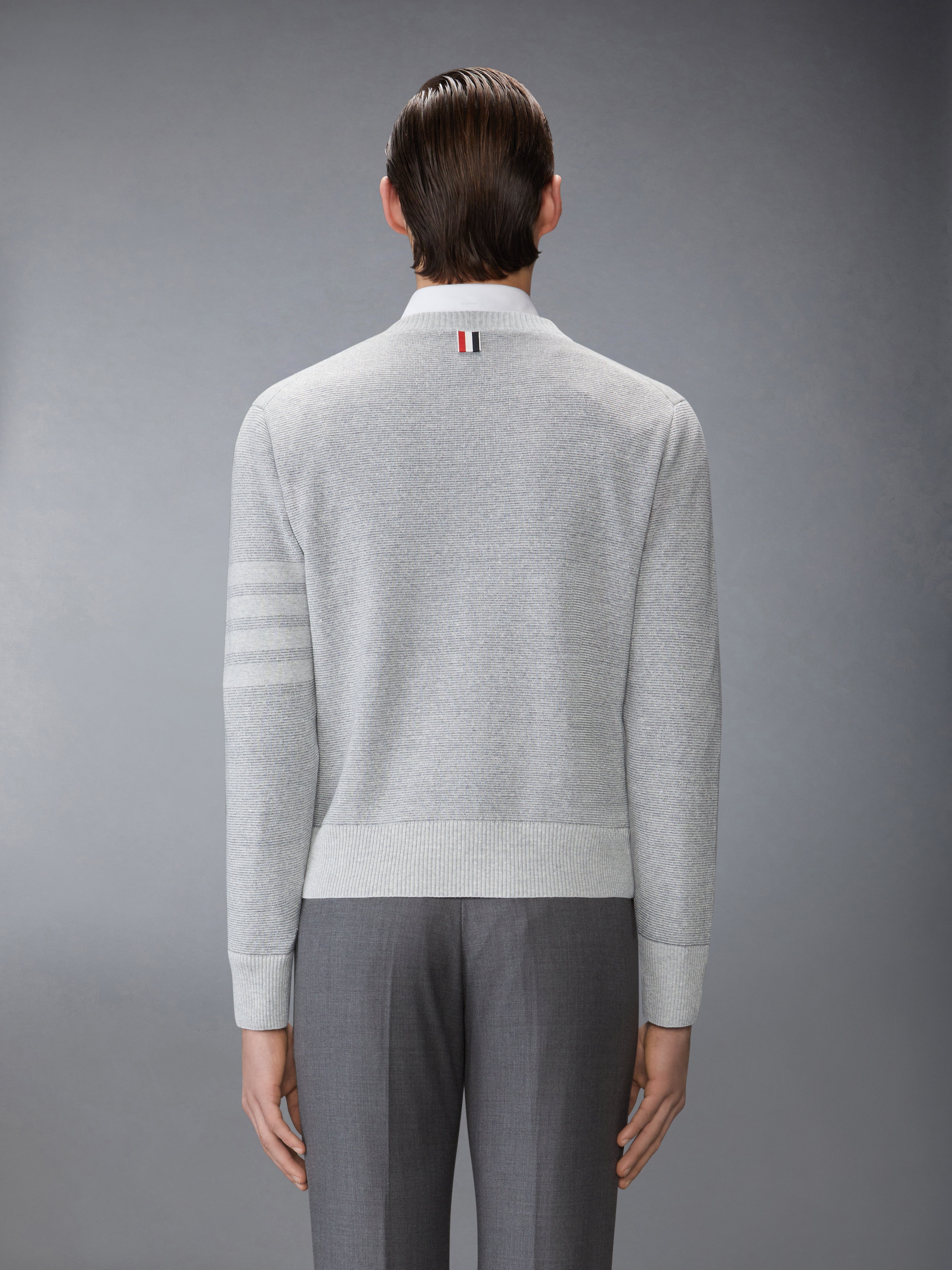 TEXTURED STRIPED STITCH 4-BAR RELAXED FIT V NECK PULLOVER - 3