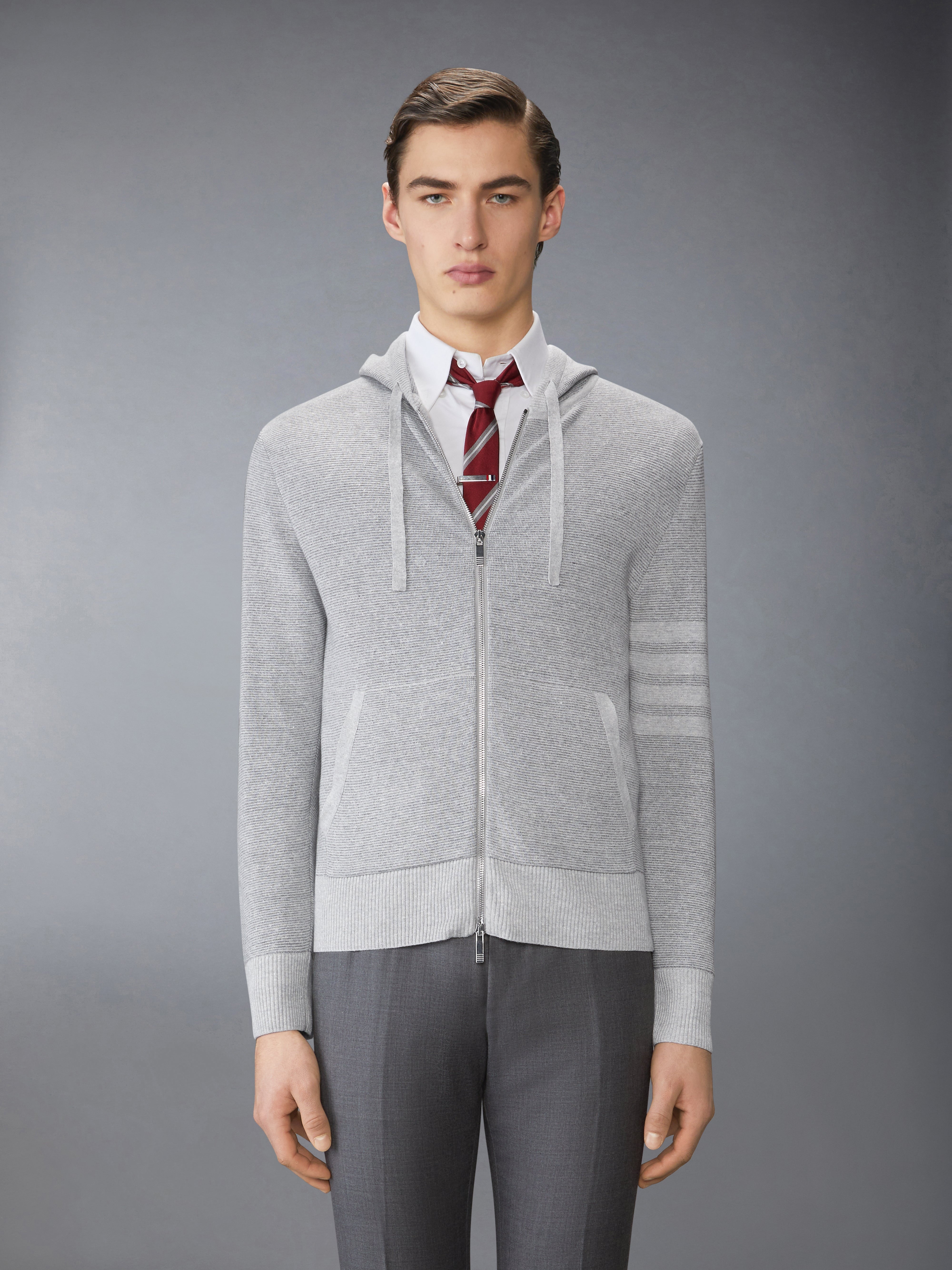 TEXTURED STRIPED STITCH 4-BAR RELAXED FIT HOODIE - 2