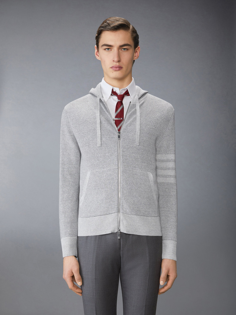 Thom Browne TEXTURED STRIPED STITCH 4-BAR RELAXED FIT HOODIE outlook