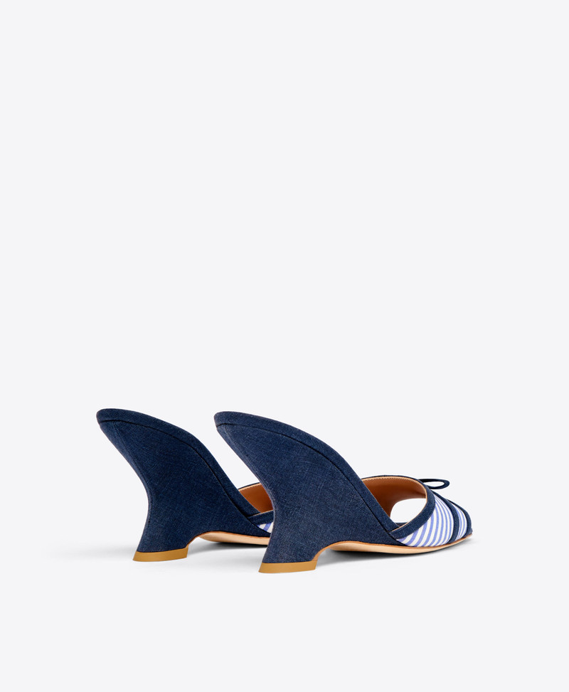 Isla 85 Navy Striped Cotton Wedge Sandals 3