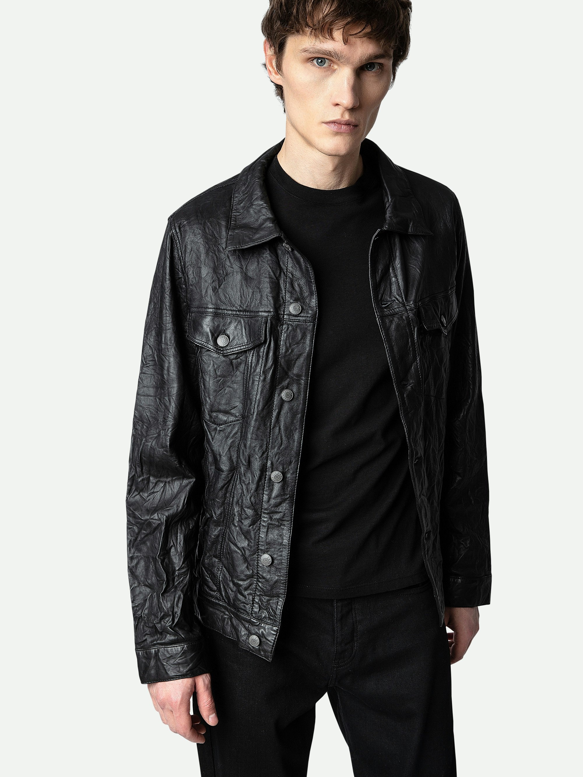 Creased leather base jacket - 5