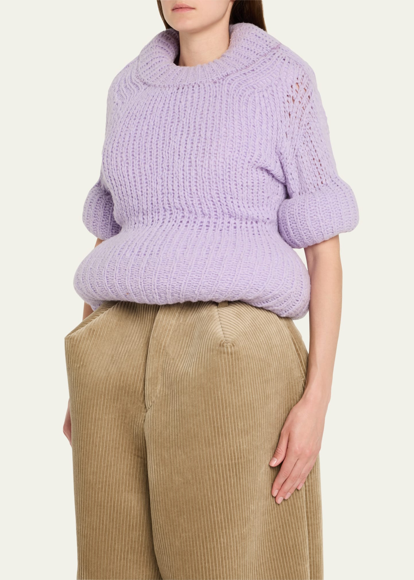 Padded Peplum Short-Sleeve Sweater - 4