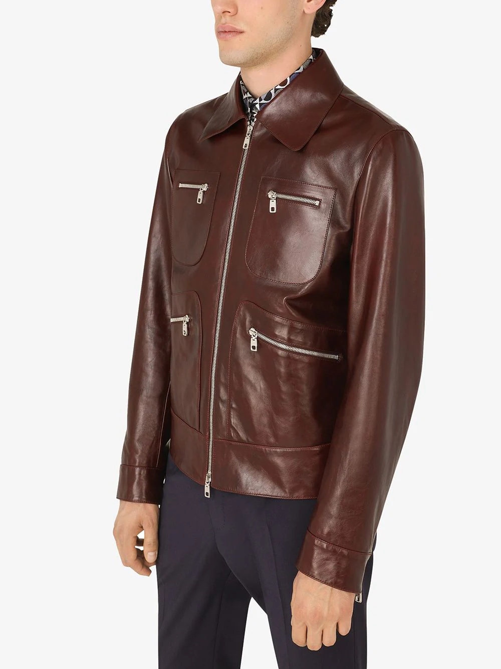 multi-pocket leather jacket - 5