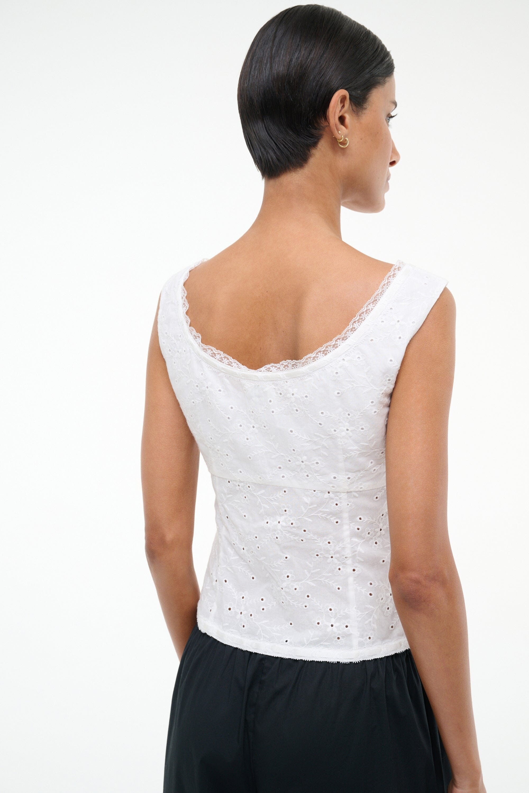 STAUD LOU TOP WHITE EYELET - 3