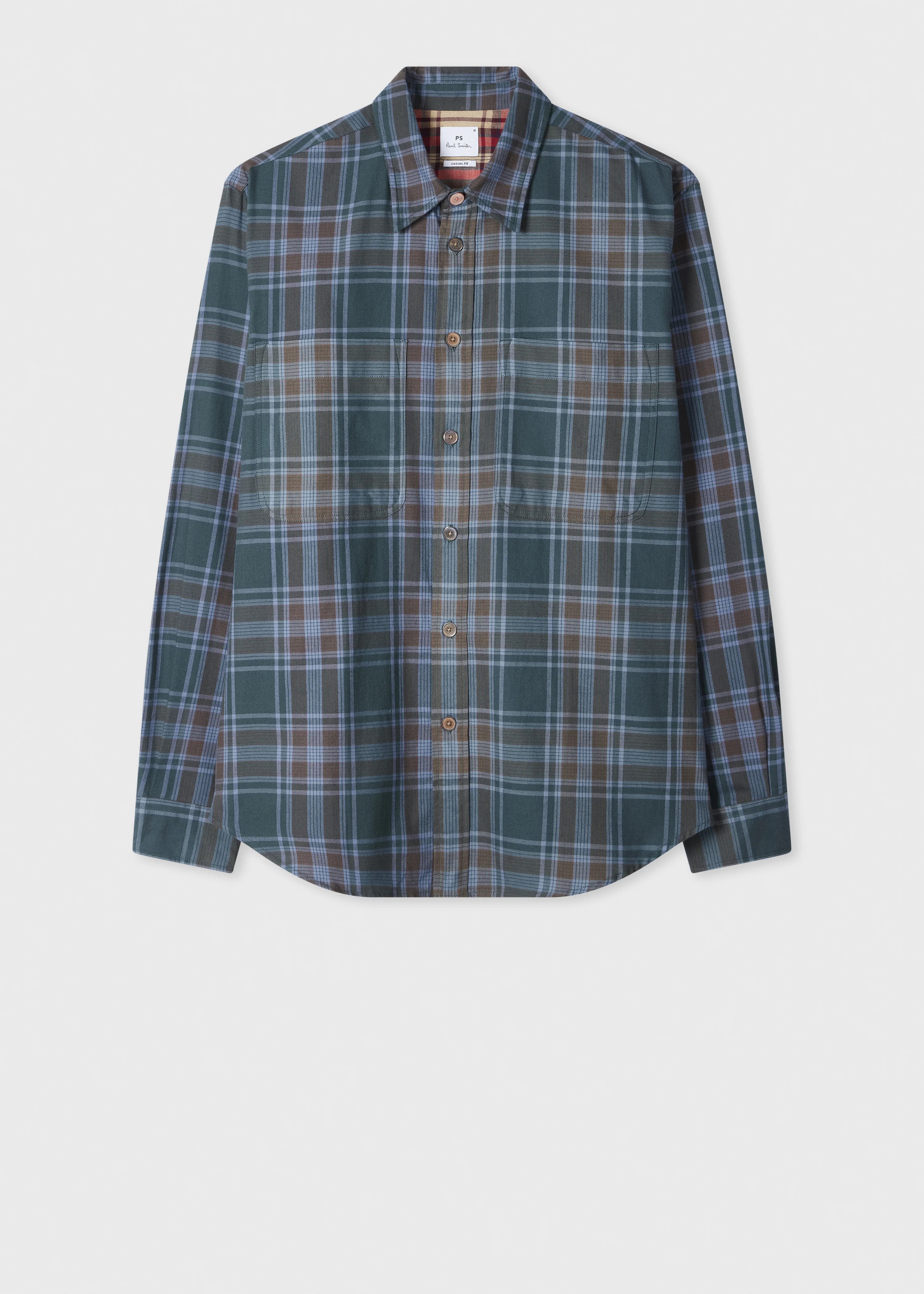 Green and Blue Cotton-Flannel Check Shirt - 1