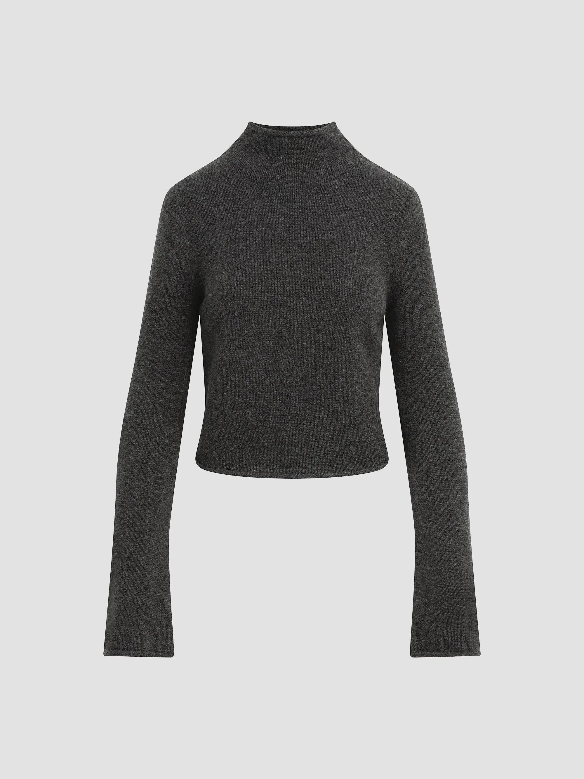 Women's Jane Roll-Neck Bell-Sleeve Sweater - Charcoal - 1