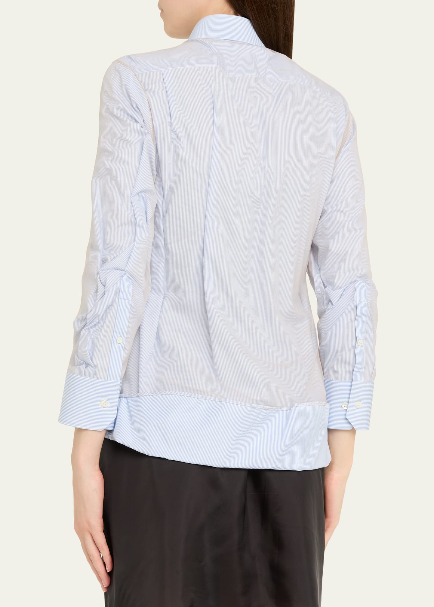 Layered Draped Stripe Button-Down Blouse - 3