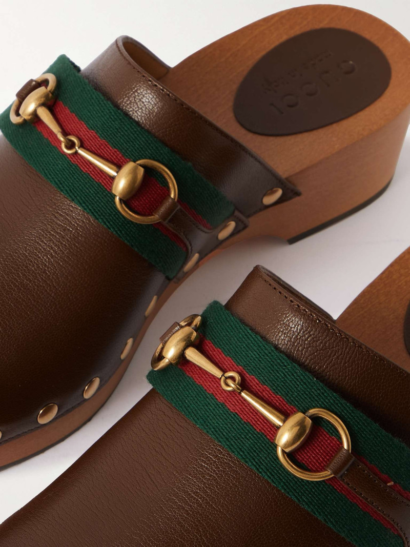 Horsebit Webbing-Trimmed Leather Clogs 5