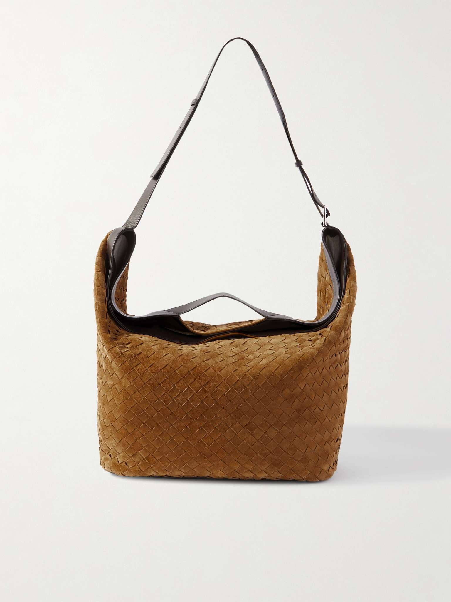 Leather-Trimmed Intrecciato Suede Weekend Bag - 1