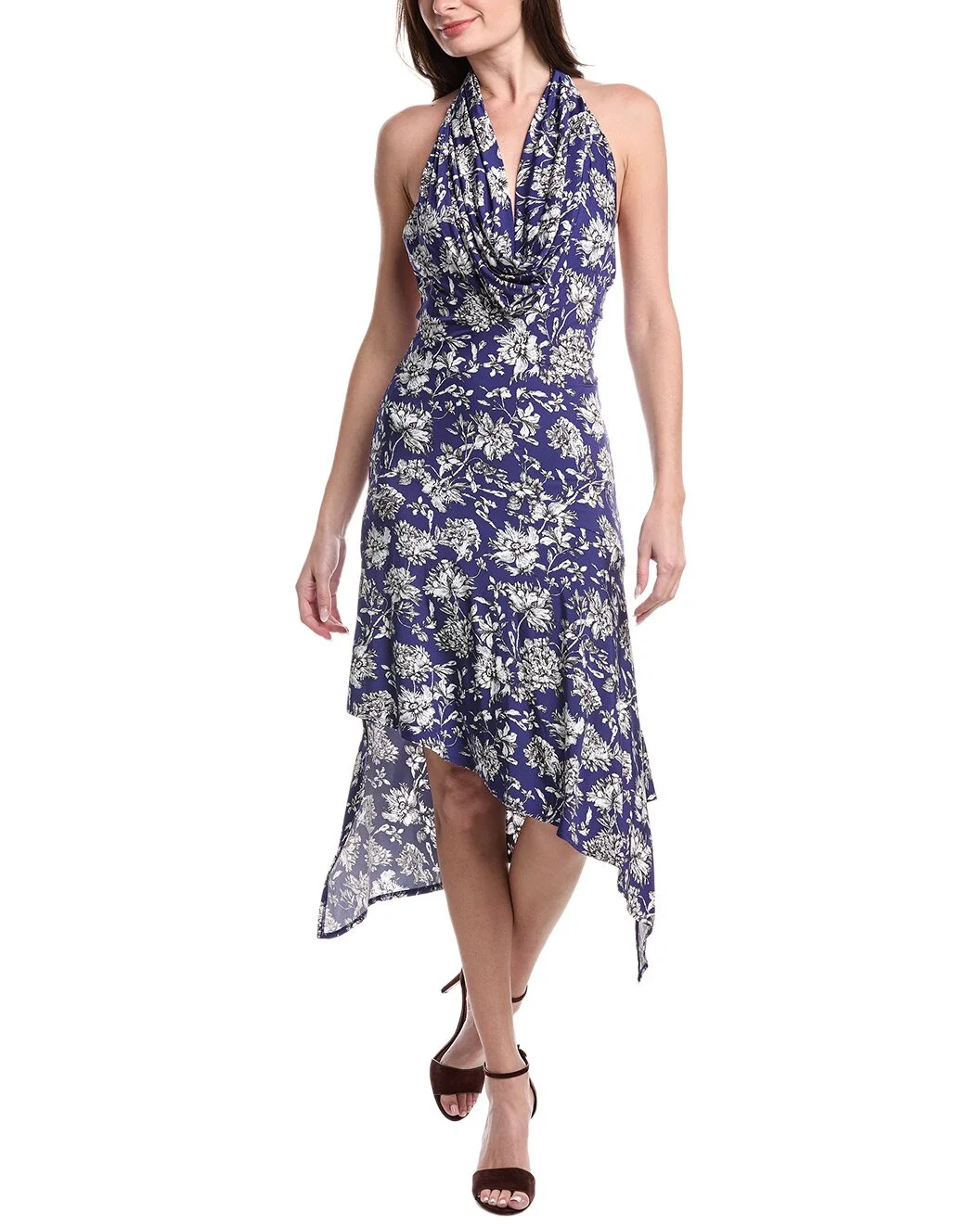 alice + olivia Dani Draped Cowl Asymmetrical Midi Dress - 1