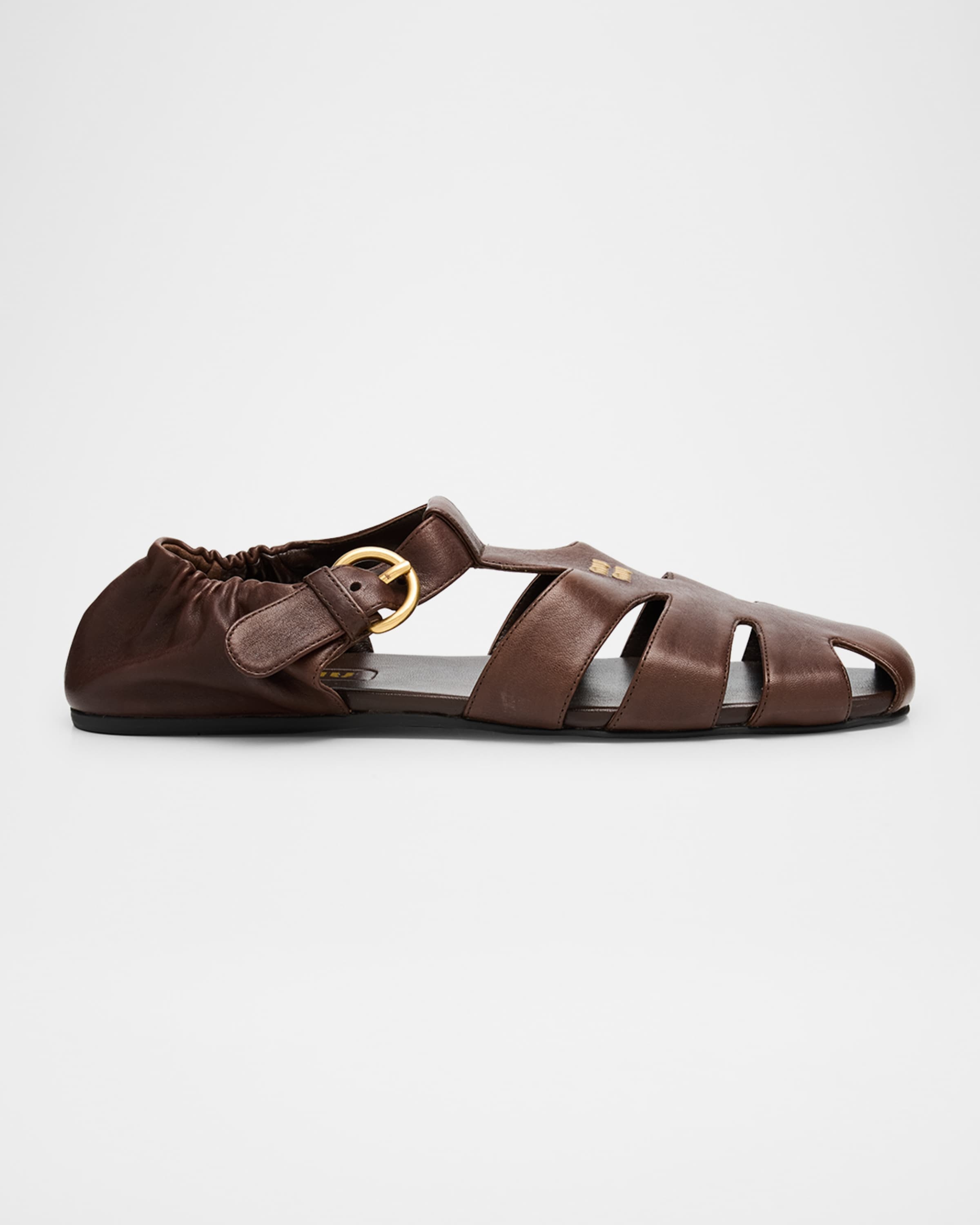 ★MiuMiu★2025SS 新作★Louche Fisherman Sandals Oak★ Miu Miu Ruches fisherman's Sandals | Brown | FARFETCH