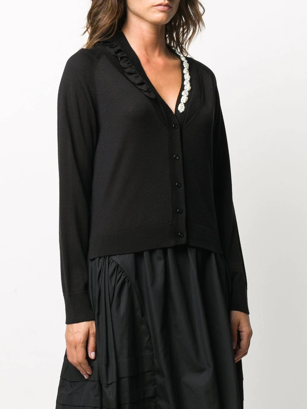 asymmetric pearl embellished cardigan - 3