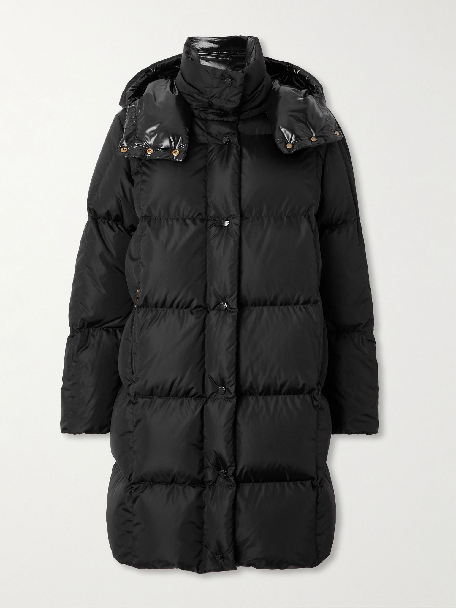 Appliquéd hooded shell down coat Black - 1