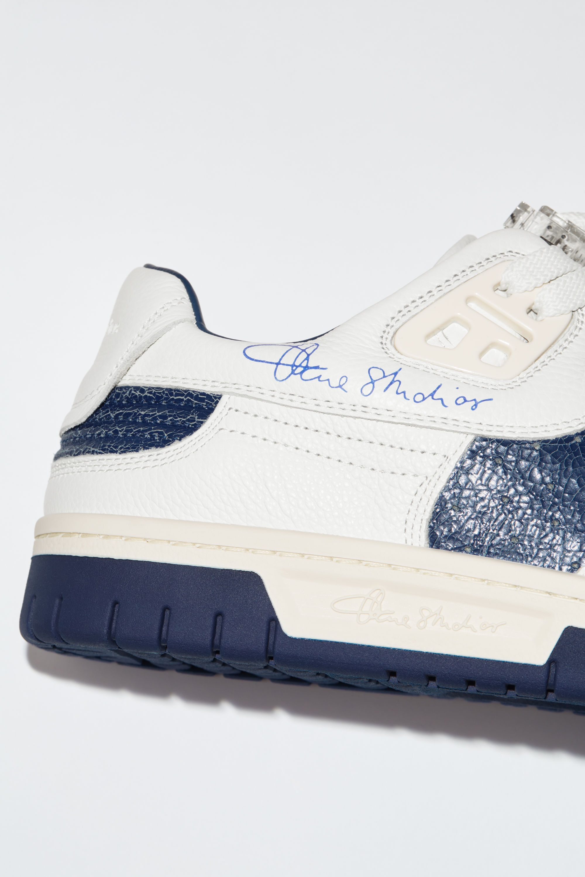 Low top leather sneakers - White/blue - 5