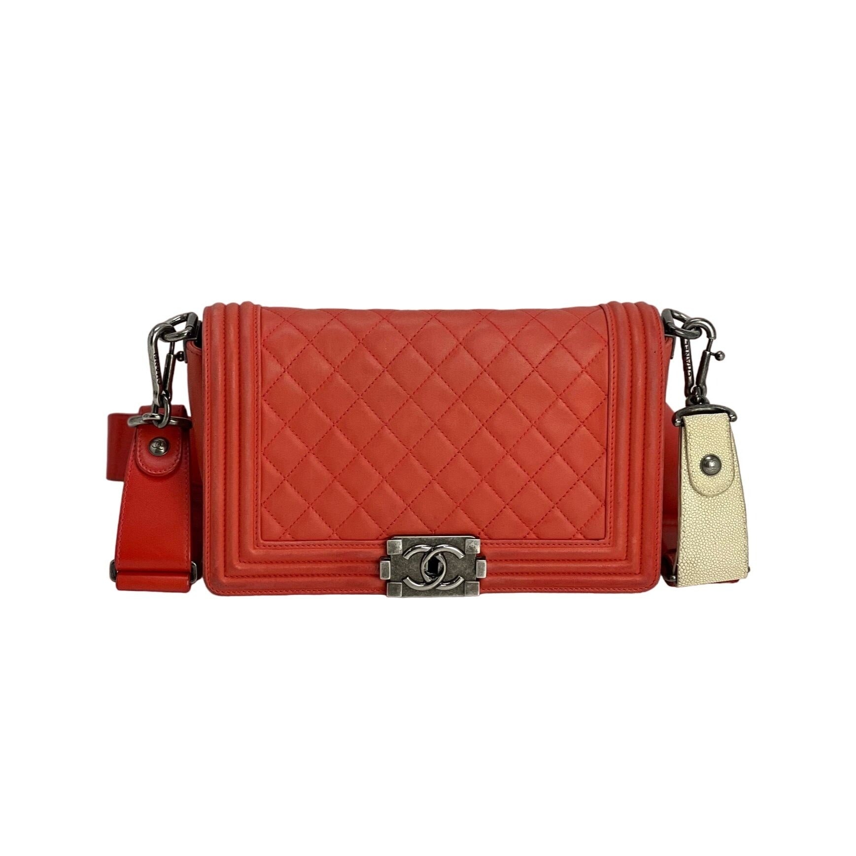 CHANEL Lambskin Quilted Medium Boy Red Flap Bag - 1