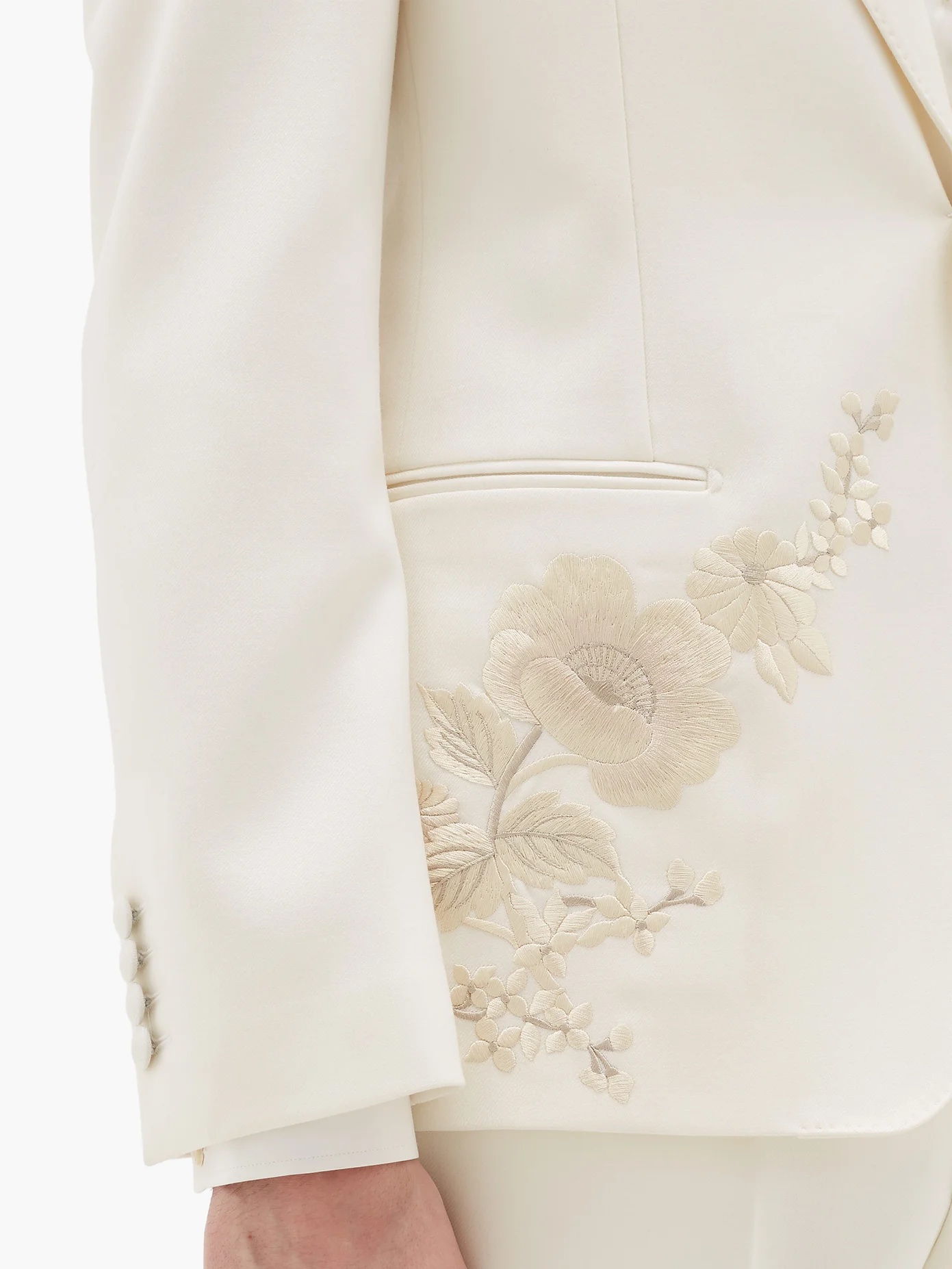 Floral-embroidered wool-twill suit jacket - 4