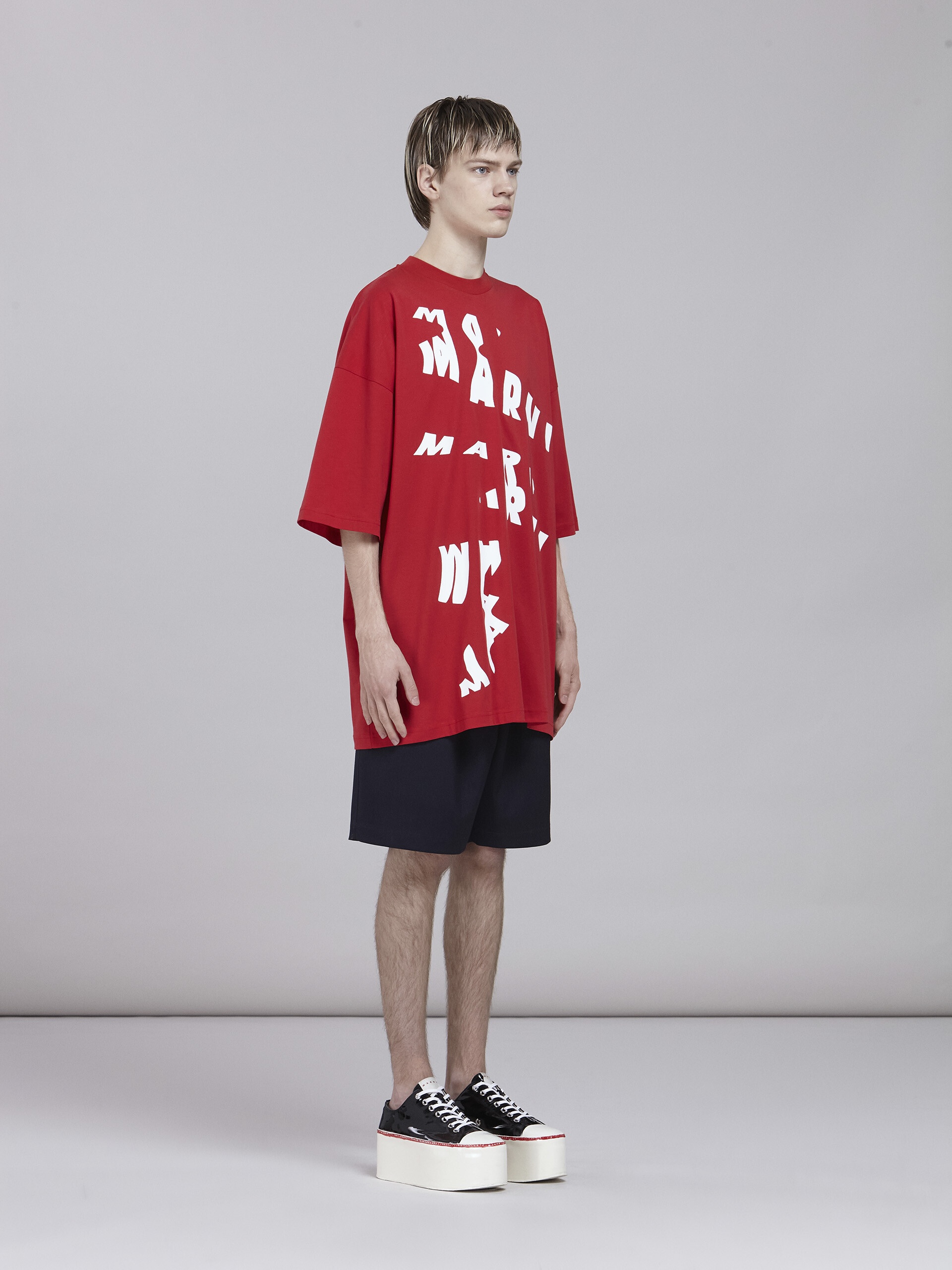 SCANNED LOGO PRINT RED JERSEY OVERSIZED T-SHIRT - 5