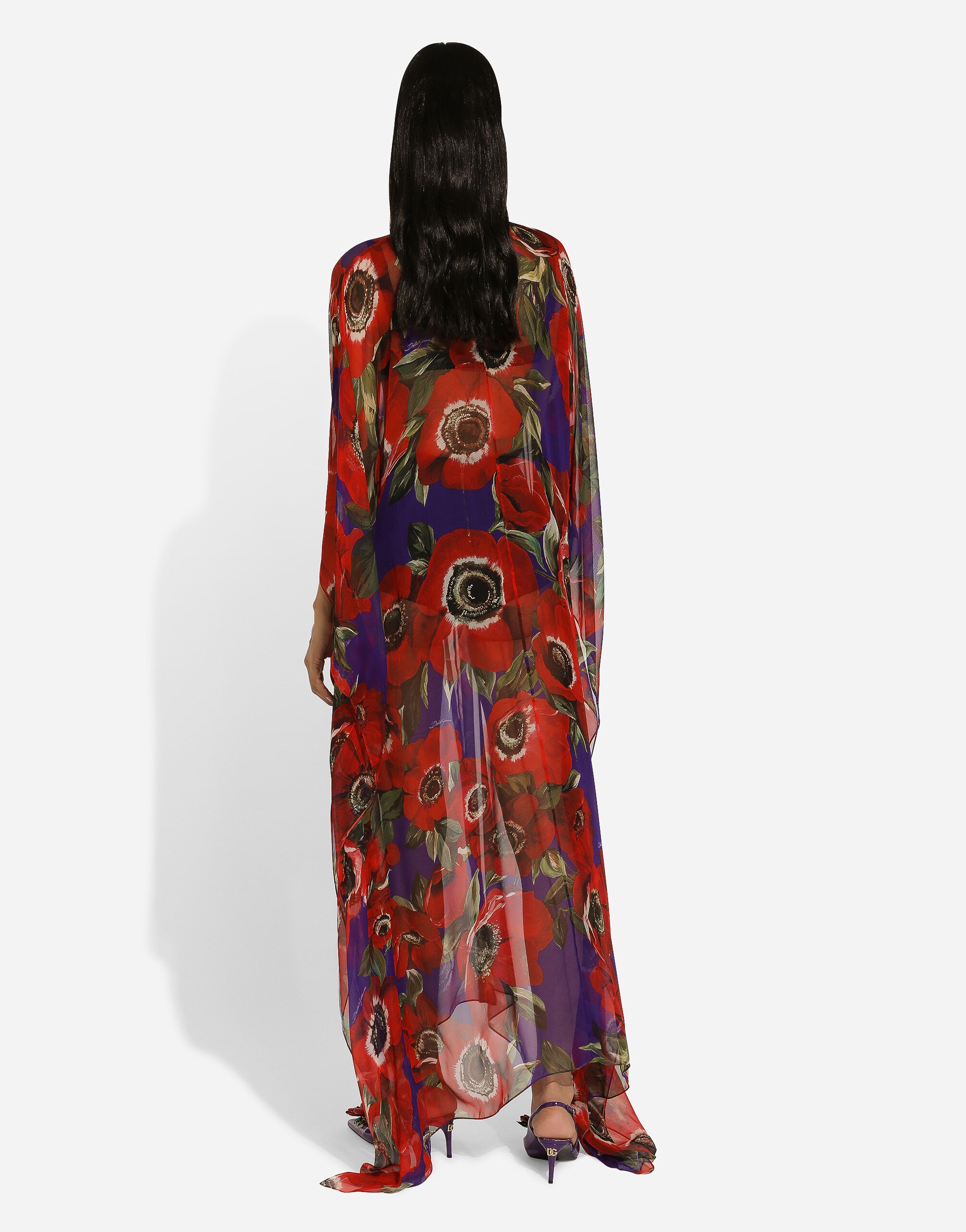 Chiffon caftan with anemone print - 3