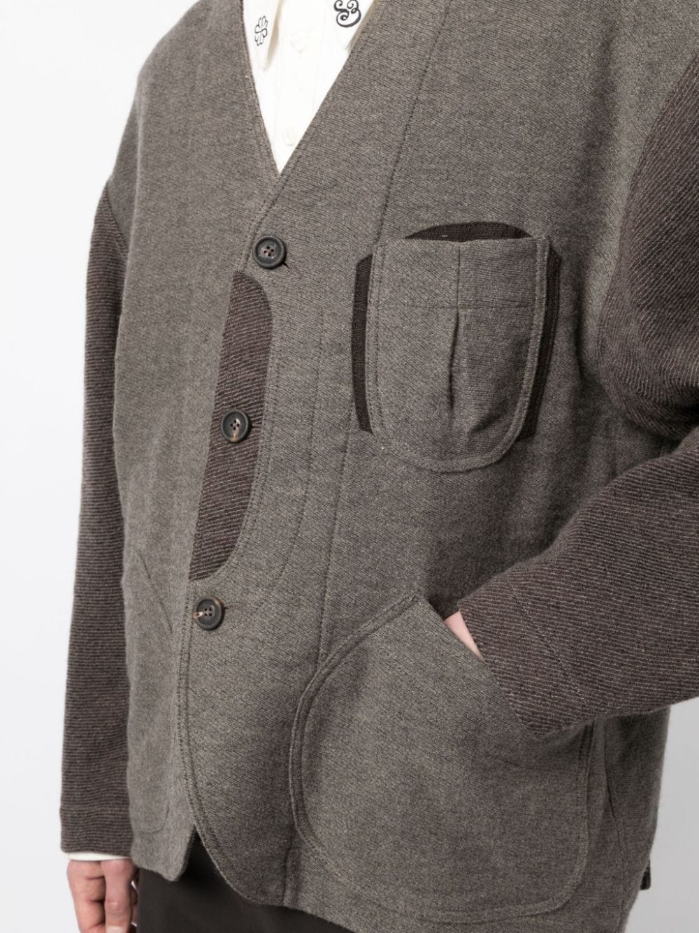 patchwork-design V-neck jacket - 5