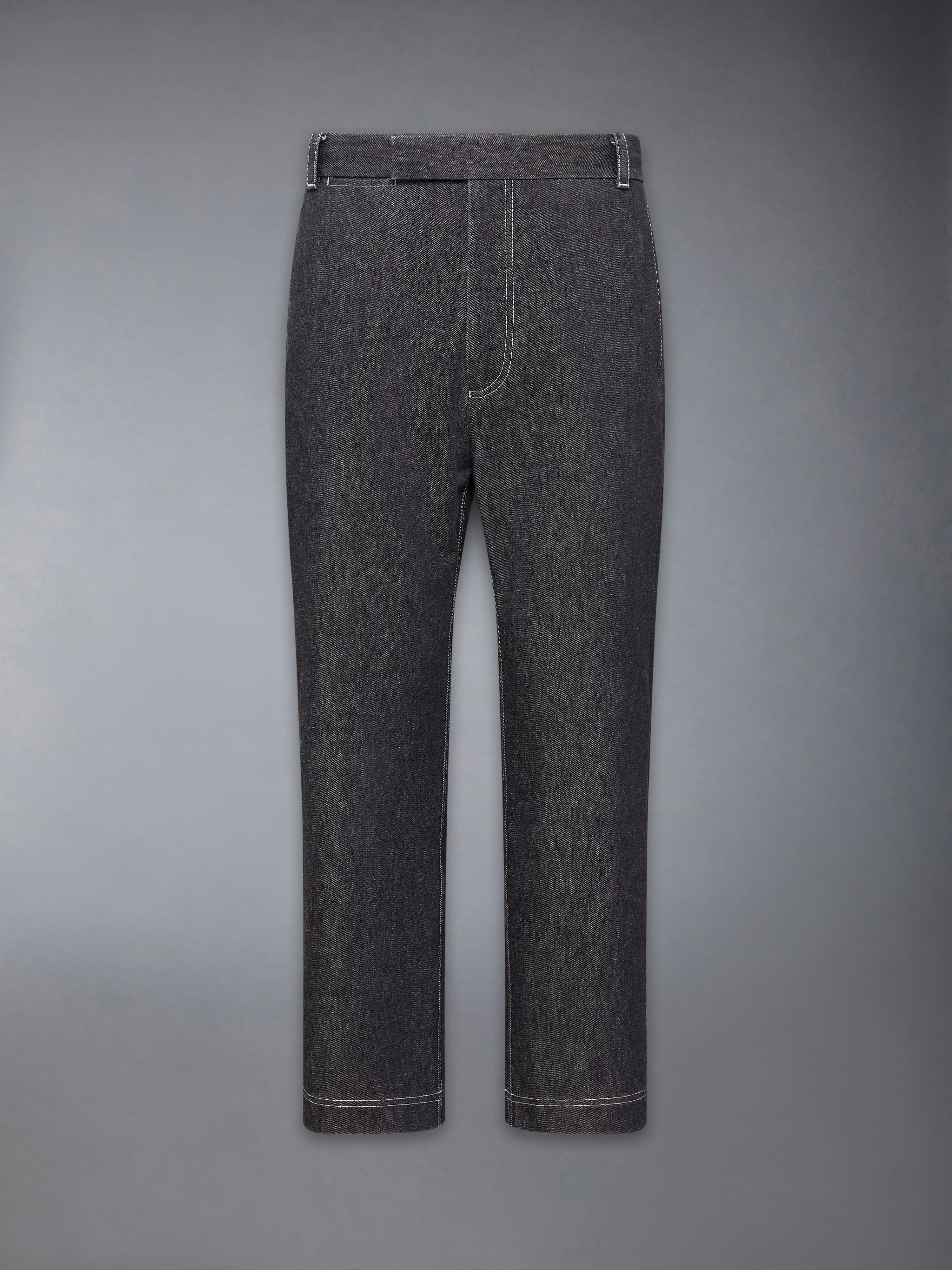 Washed Denim Contrast Topstitching Unconstructed Single Welt Pocket Trouser - 5