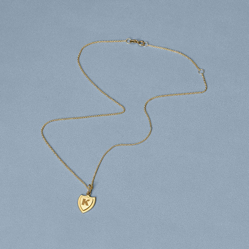 Small Gold Initial Crest Necklace 4