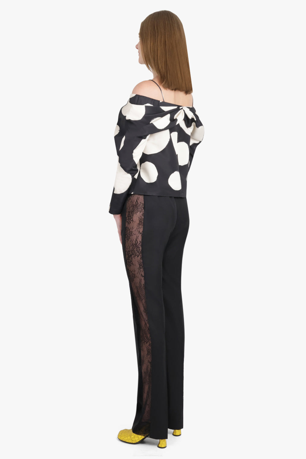 POLKA DOT OFF SHOULDER BOW DETAIL L/S TOP | BLACK/WHITE - 6
