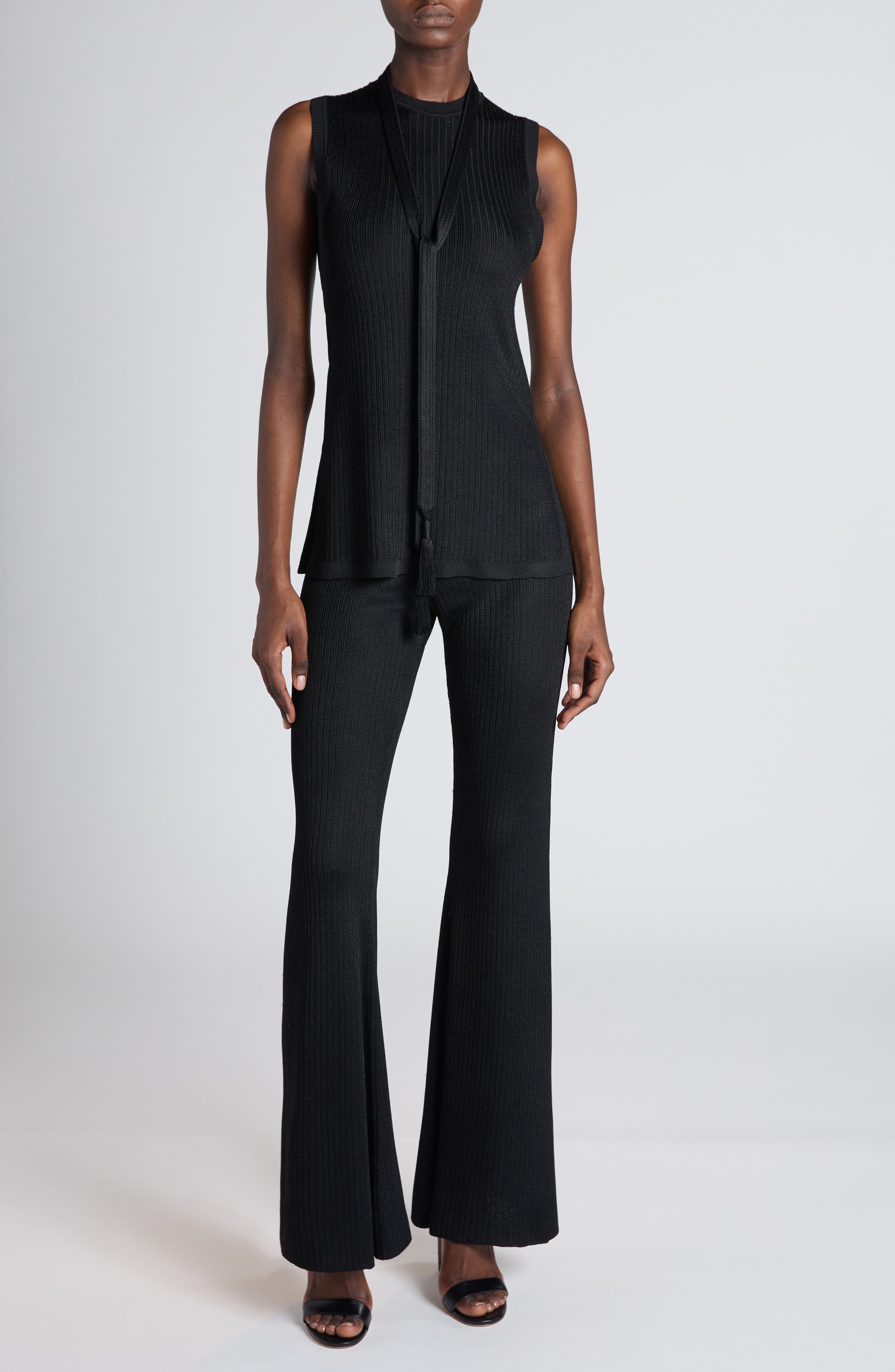 TOM FORD Rib Knit Flare Leg Pants in Black at Nordstrom - 2